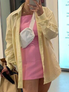 butter yellow oversized button-up blouse